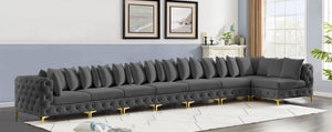 Tremblay Velvet / Engineered Wood / Metal / Foam Contemporary Grey Velvet Modular Sectional - 228" W x 69" D x 33" H