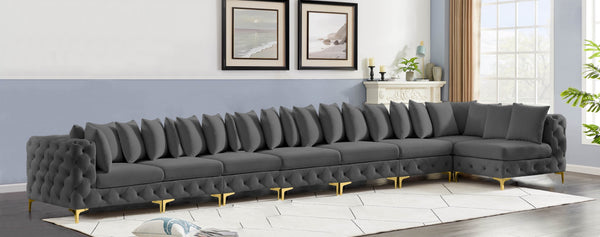 Tremblay Velvet / Engineered Wood / Metal / Foam Contemporary Grey Velvet Modular Sectional - 228" W x 69" D x 33" H
