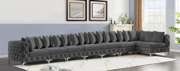 Tremblay Velvet / Engineered Wood / Metal / Foam Contemporary Grey Velvet Modular Sectional - 228" W x 69" D x 33" H