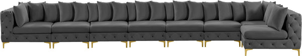 Tremblay Velvet / Engineered Wood / Metal / Foam Contemporary Grey Velvet Modular Sectional - 228" W x 69" D x 33" H