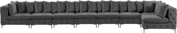 Tremblay Velvet / Engineered Wood / Metal / Foam Contemporary Grey Velvet Modular Sectional - 228" W x 69" D x 33" H