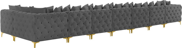 Tremblay Velvet / Engineered Wood / Metal / Foam Contemporary Grey Velvet Modular Sectional - 228" W x 69" D x 33" H
