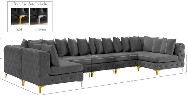 Tremblay Velvet / Engineered Wood / Metal / Foam Contemporary Grey Velvet Modular Sectional - 198" W x 69" D x 33" H
