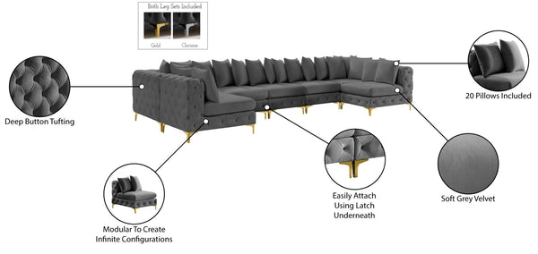 Tremblay Velvet / Engineered Wood / Metal / Foam Contemporary Grey Velvet Modular Sectional - 198" W x 69" D x 33" H