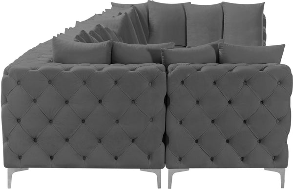 Tremblay Velvet / Engineered Wood / Metal / Foam Contemporary Grey Velvet Modular Sectional - 198" W x 69" D x 33" H