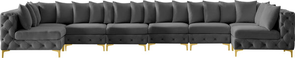 Tremblay Velvet / Engineered Wood / Metal / Foam Contemporary Grey Velvet Modular Sectional - 198" W x 69" D x 33" H