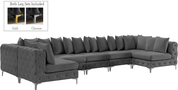 Tremblay Velvet / Engineered Wood / Metal / Foam Contemporary Grey Velvet Modular Sectional - 198" W x 69" D x 33" H
