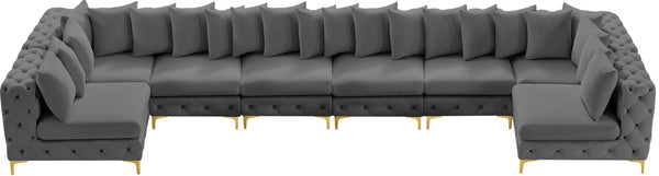 Tremblay Velvet / Engineered Wood / Metal / Foam Contemporary Grey Velvet Modular Sectional - 198" W x 69" D x 33" H