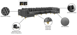 Tremblay Velvet / Engineered Wood / Metal / Foam Contemporary Grey Velvet Modular Sectional - 228" W x 69" D x 33" H