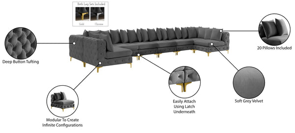 Tremblay Velvet / Engineered Wood / Metal / Foam Contemporary Grey Velvet Modular Sectional - 228" W x 69" D x 33" H