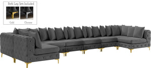 Tremblay Velvet / Engineered Wood / Metal / Foam Contemporary Grey Velvet Modular Sectional - 228" W x 69" D x 33" H