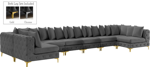 Tremblay Velvet / Engineered Wood / Metal / Foam Contemporary Grey Velvet Modular Sectional - 228" W x 69" D x 33" H