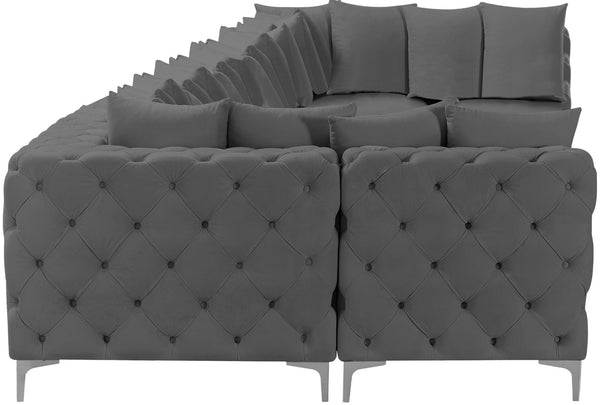 Tremblay Velvet / Engineered Wood / Metal / Foam Contemporary Grey Velvet Modular Sectional - 228" W x 69" D x 33" H