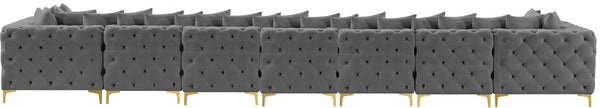 Tremblay Velvet / Engineered Wood / Metal / Foam Contemporary Grey Velvet Modular Sectional - 228" W x 69" D x 33" H