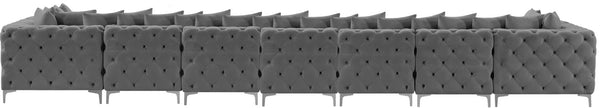 Tremblay Velvet / Engineered Wood / Metal / Foam Contemporary Grey Velvet Modular Sectional - 228" W x 69" D x 33" H