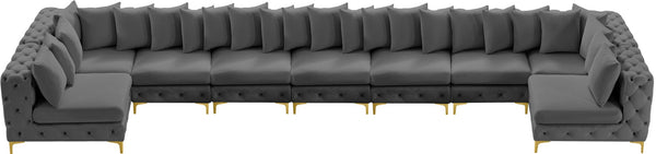 Tremblay Velvet / Engineered Wood / Metal / Foam Contemporary Grey Velvet Modular Sectional - 228" W x 69" D x 33" H