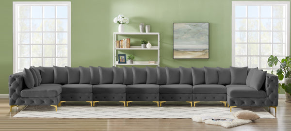Tremblay Velvet / Engineered Wood / Metal / Foam Contemporary Grey Velvet Modular Sectional - 228" W x 69" D x 33" H