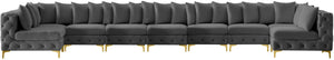 Tremblay Velvet / Engineered Wood / Metal / Foam Contemporary Grey Velvet Modular Sectional - 228" W x 69" D x 33" H