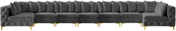 Tremblay Velvet / Engineered Wood / Metal / Foam Contemporary Grey Velvet Modular Sectional - 228" W x 69" D x 33" H