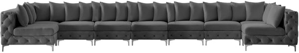 Tremblay Velvet / Engineered Wood / Metal / Foam Contemporary Grey Velvet Modular Sectional - 228" W x 69" D x 33" H