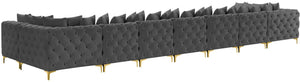 Tremblay Velvet / Engineered Wood / Metal / Foam Contemporary Grey Velvet Modular Sectional - 228" W x 69" D x 33" H