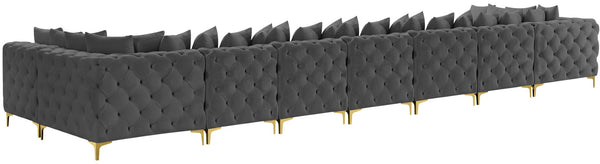 Tremblay Velvet / Engineered Wood / Metal / Foam Contemporary Grey Velvet Modular Sectional - 228" W x 69" D x 33" H