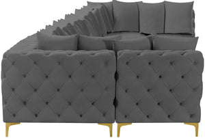 Tremblay Velvet / Engineered Wood / Metal / Foam Contemporary Grey Velvet Modular Sectional - 228" W x 69" D x 33" H