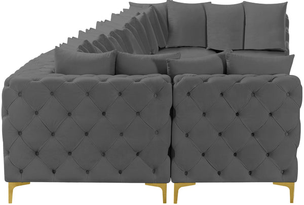 Tremblay Velvet / Engineered Wood / Metal / Foam Contemporary Grey Velvet Modular Sectional - 228" W x 69" D x 33" H