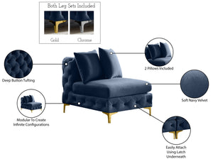 Tremblay Velvet / Engineered Wood / Metal / Foam Contemporary Navy Velvet Armless Chair - 30" W x 39" D x 33" H