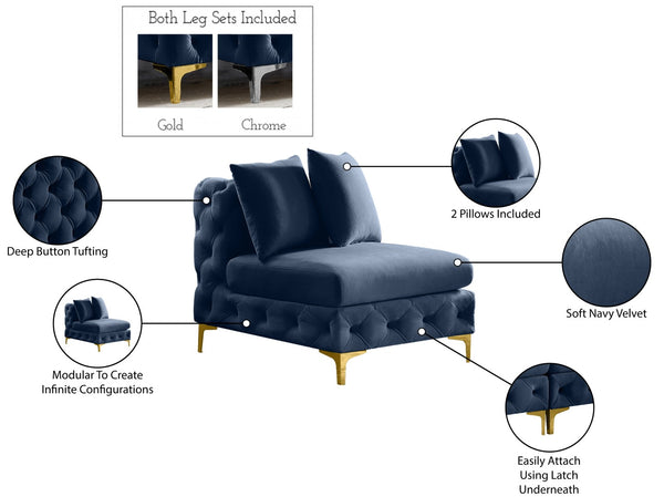 Tremblay Velvet / Engineered Wood / Metal / Foam Contemporary Navy Velvet Armless Chair - 30" W x 39" D x 33" H