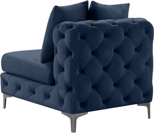 Tremblay Velvet / Engineered Wood / Metal / Foam Contemporary Navy Velvet Armless Chair - 30" W x 39" D x 33" H