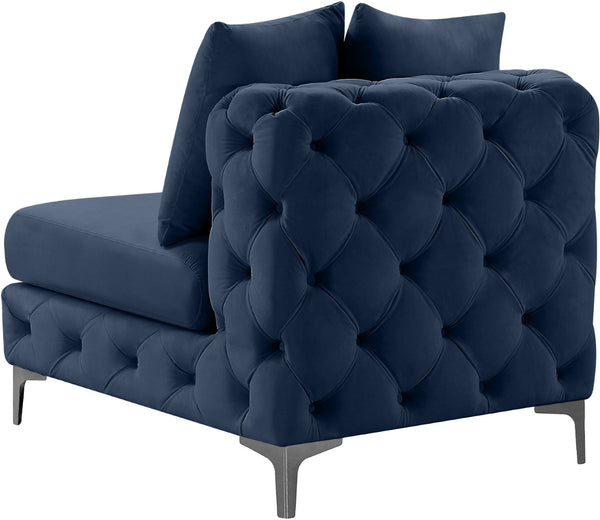 Tremblay Velvet / Engineered Wood / Metal / Foam Contemporary Navy Velvet Armless Chair - 30" W x 39" D x 33" H