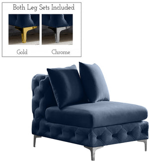 Tremblay Velvet / Engineered Wood / Metal / Foam Contemporary Navy Velvet Armless Chair - 30" W x 39" D x 33" H