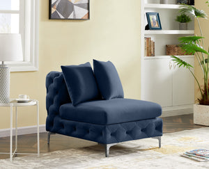 Tremblay Velvet / Engineered Wood / Metal / Foam Contemporary Navy Velvet Armless Chair - 30" W x 39" D x 33" H