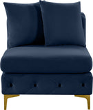 Tremblay Velvet / Engineered Wood / Metal / Foam Contemporary Navy Velvet Armless Chair - 30" W x 39" D x 33" H