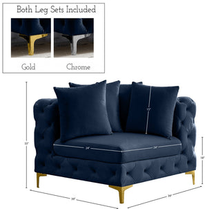 Tremblay Velvet / Engineered Wood / Metal / Foam Contemporary Navy Velvet Corner Chair - 39" W x 39" D x 33" H
