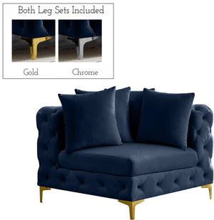 Tremblay Velvet / Engineered Wood / Metal / Foam Contemporary Navy Velvet Corner Chair - 39" W x 39" D x 33" H