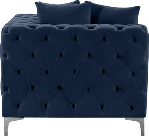 Tremblay Velvet / Engineered Wood / Metal / Foam Contemporary Navy Velvet Corner Chair - 39" W x 39" D x 33" H