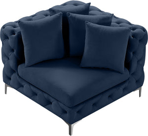 Tremblay Velvet / Engineered Wood / Metal / Foam Contemporary Navy Velvet Corner Chair - 39" W x 39" D x 33" H