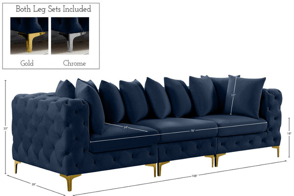 Tremblay Velvet / Engineered Wood / Metal / Foam Contemporary Navy Velvet Modular Sofa - 108" W x 39" D x 33" H