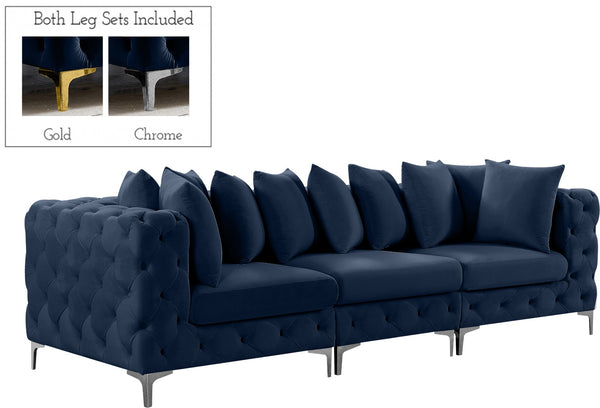Tremblay Velvet / Engineered Wood / Metal / Foam Contemporary Navy Velvet Modular Sofa - 108" W x 39" D x 33" H