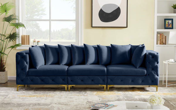 Tremblay Velvet / Engineered Wood / Metal / Foam Contemporary Navy Velvet Modular Sofa - 108" W x 39" D x 33" H