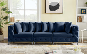 Tremblay Velvet / Engineered Wood / Metal / Foam Contemporary Navy Velvet Modular Sofa - 108" W x 39" D x 33" H