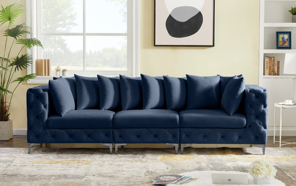 Tremblay Velvet / Engineered Wood / Metal / Foam Contemporary Navy Velvet Modular Sofa - 108" W x 39" D x 33" H