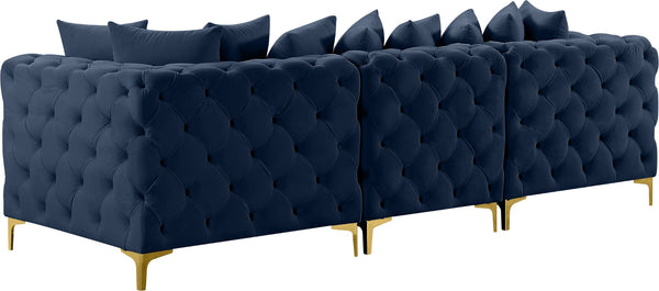Tremblay Velvet / Engineered Wood / Metal / Foam Contemporary Navy Velvet Modular Sofa - 108" W x 39" D x 33" H