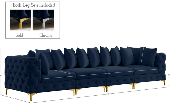 Tremblay Velvet / Engineered Wood / Metal / Foam Contemporary Navy Velvet Modular Sofa - 138" W x 39" D x 33" H
