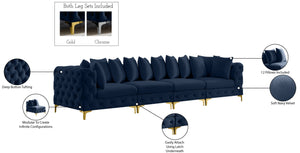 Tremblay Velvet / Engineered Wood / Metal / Foam Contemporary Navy Velvet Modular Sofa - 138" W x 39" D x 33" H