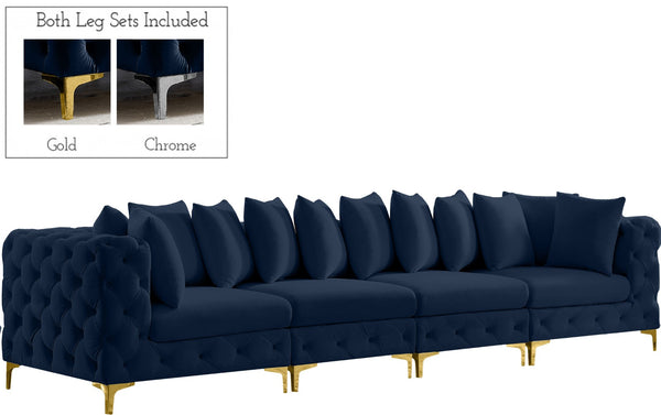 Tremblay Velvet / Engineered Wood / Metal / Foam Contemporary Navy Velvet Modular Sofa - 138" W x 39" D x 33" H