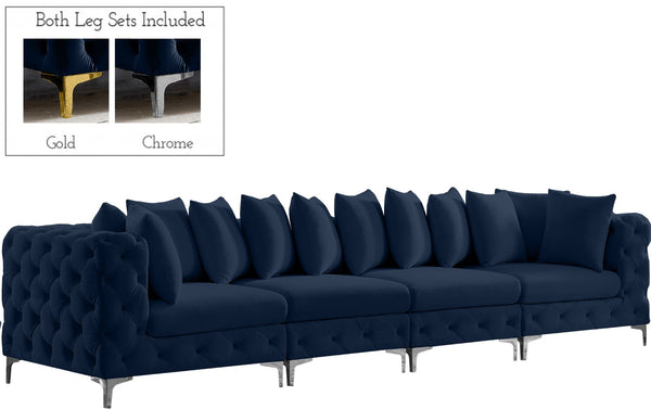 Tremblay Velvet / Engineered Wood / Metal / Foam Contemporary Navy Velvet Modular Sofa - 138" W x 39" D x 33" H