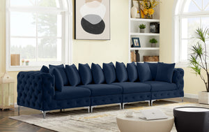 Tremblay Velvet / Engineered Wood / Metal / Foam Contemporary Navy Velvet Modular Sofa - 138" W x 39" D x 33" H